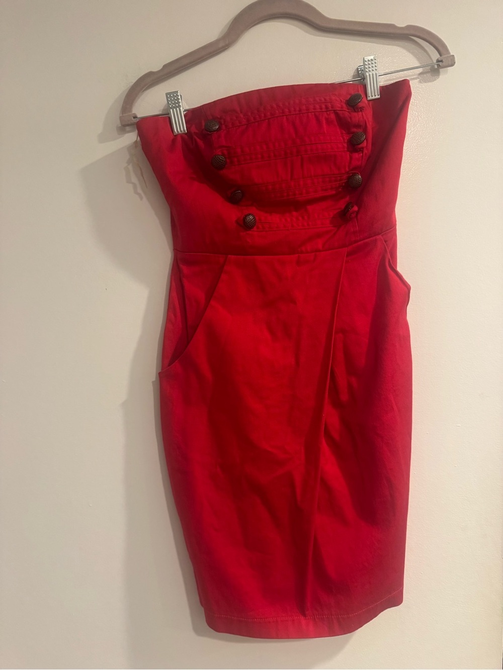 Y2K Trixxi Strapless Red Pencil Dress Button Accent | Size 3 | Edgy Party Dress